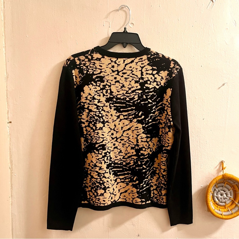 🆕 gold metallic & black abstract animal print sweater with rhinestone neckline - Picture 9 of 13